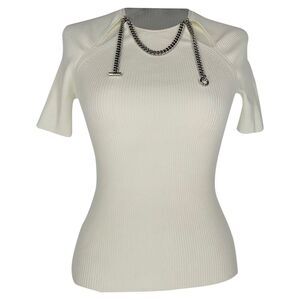 Alexander Wang Chain-Embellished Knitted Top in White Viscose